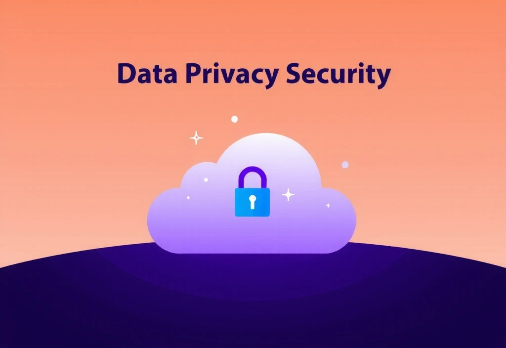 A stylized illustration of data privacy and security, with abstract shapes protecting personal information